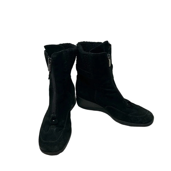 Aquatalia Snow Boots Winter‎ Weatherproof Suede Zip Front Combat Black Size 7.5 - Picture 4 of 12